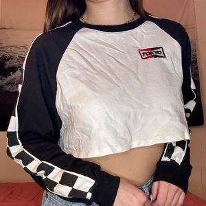 Tokyo racing Nascar inspired super cropped crewneck sweatshirt checkered sleeves